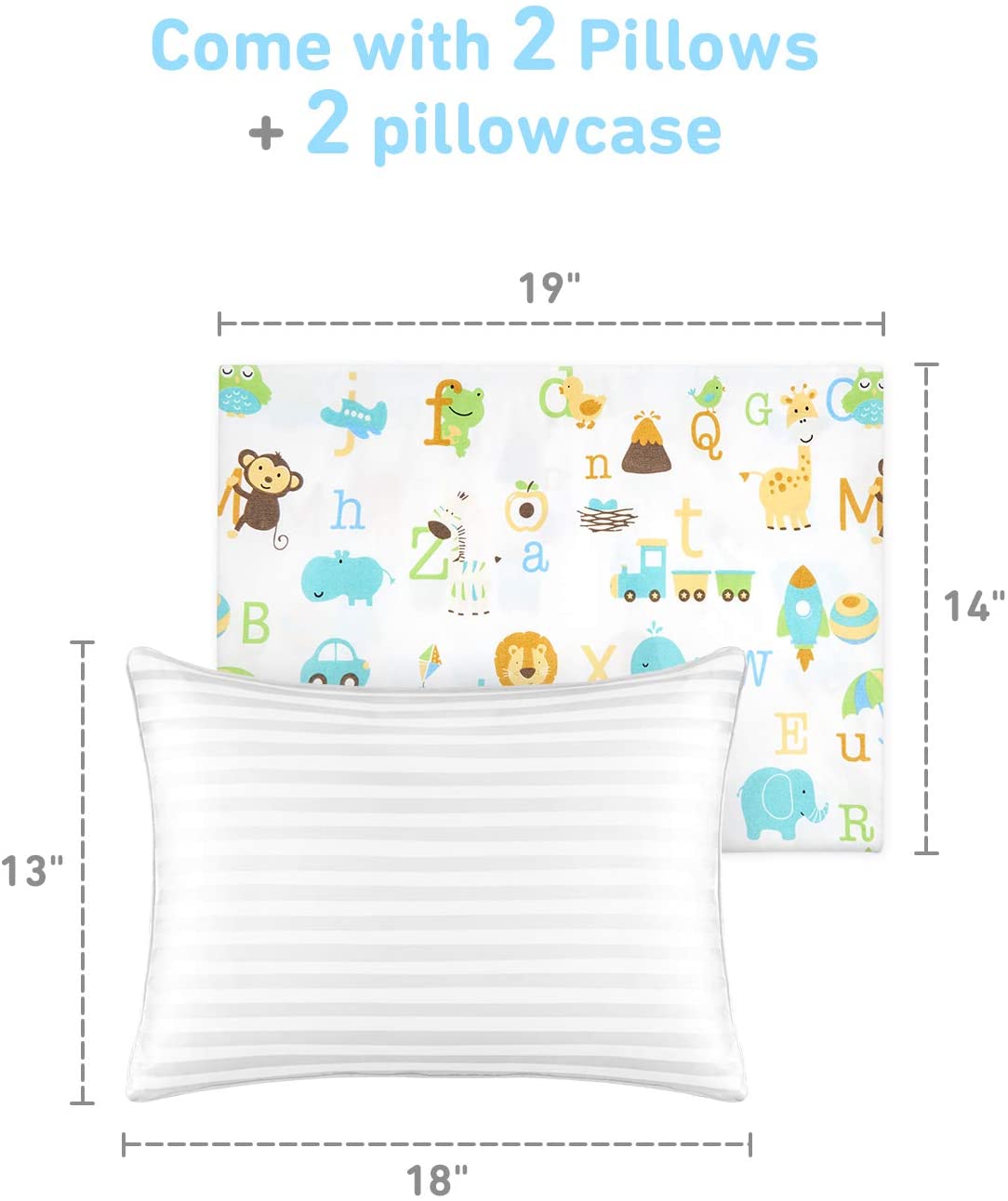 Babebay Toddler Pillow with Pillowcase Unisex 2pack-  Alphabet