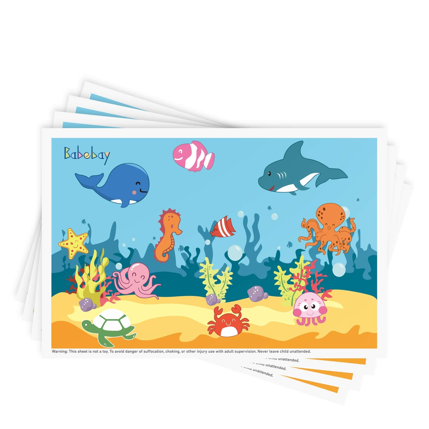 Babebay Disposable Stick-on Placemats - Ocean Life - 40 packs
