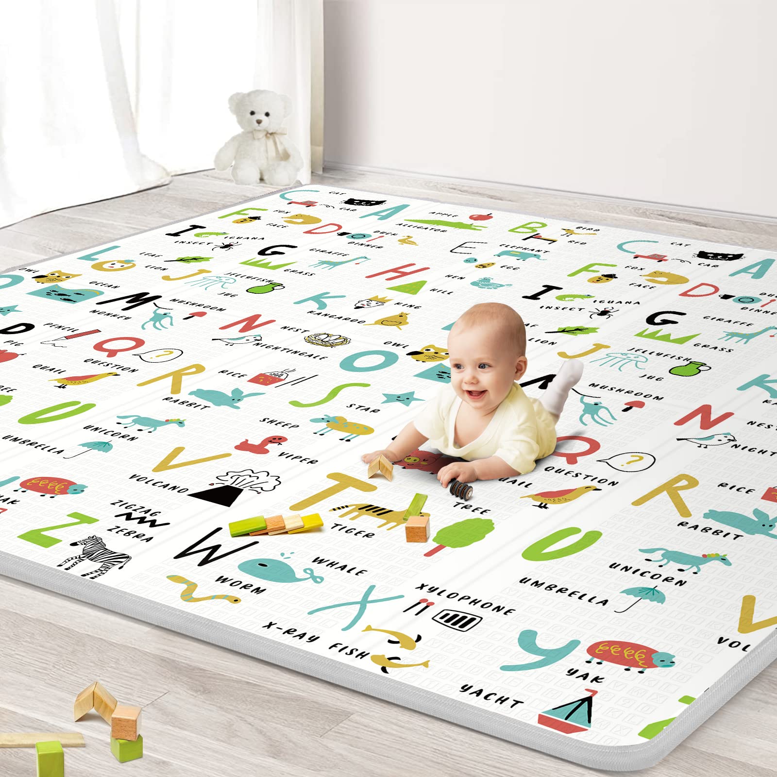 Baby Play Mat, 0.6" Thick Baby Crawling Mat, ABC and Animals (71" x 79")