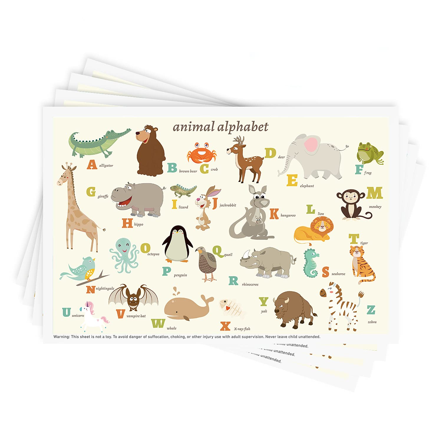 Babebay Disposable Stick-on Placemats- Animal Alphabet Theme -40 Packs