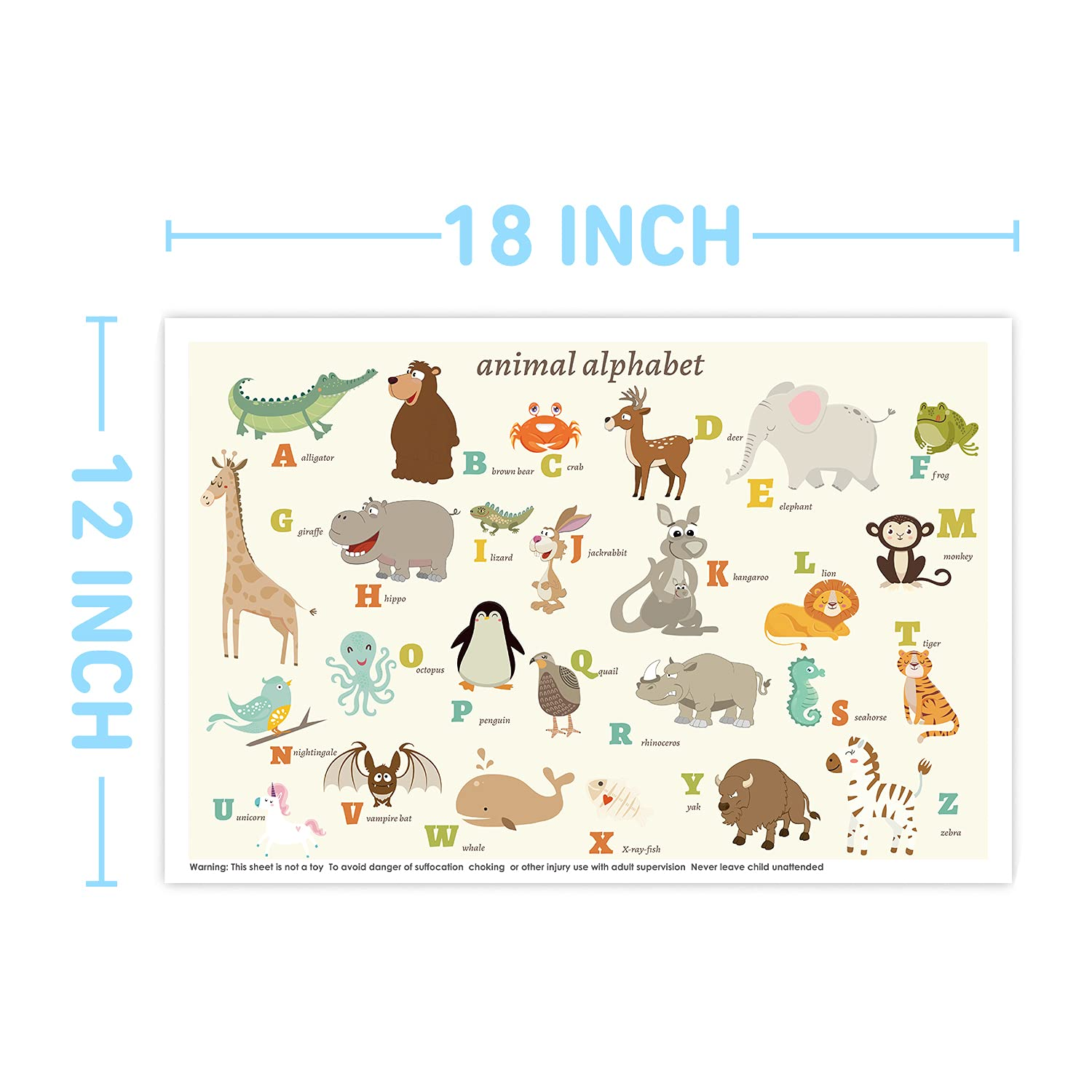 Babebay Disposable Stick-on Placemats- Animal Alphabet Theme -40 Packs