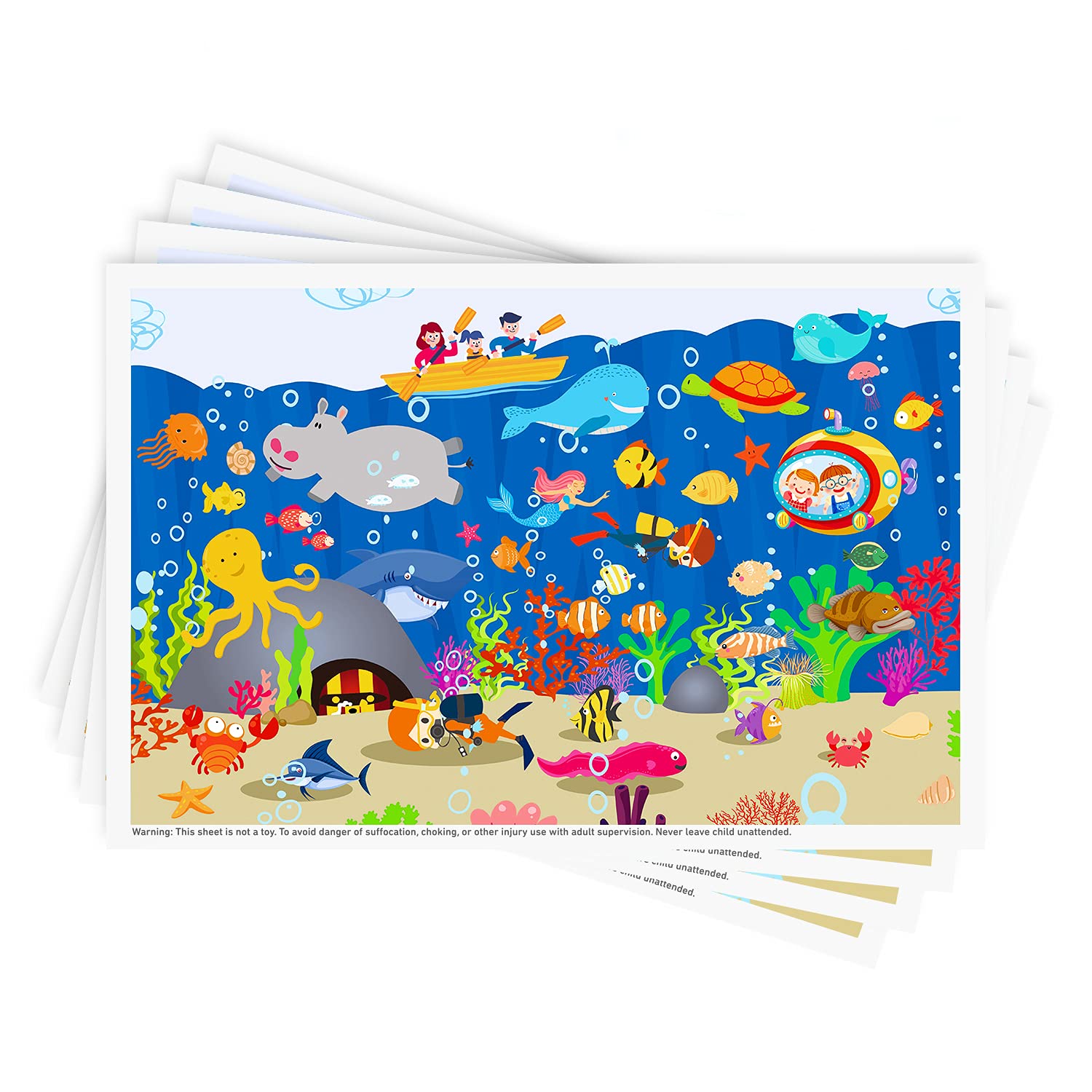 Babebay Disposable Stick-on Placemats- Seabed Scuba Theme- 40 Packs