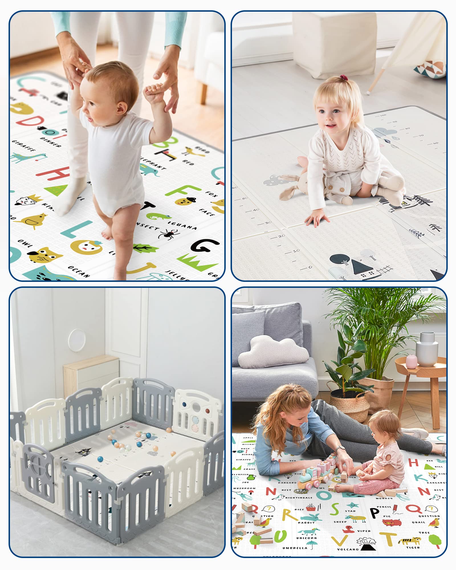 Baby Play Mat, 0.6" Thick Baby Crawling Mat, ABC and Animals (71" x 79")